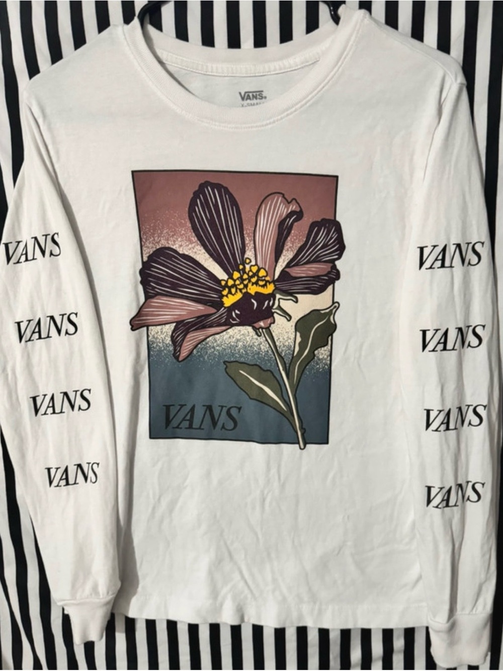 Vans White Long Sleeve Floral Block Graphic Tee